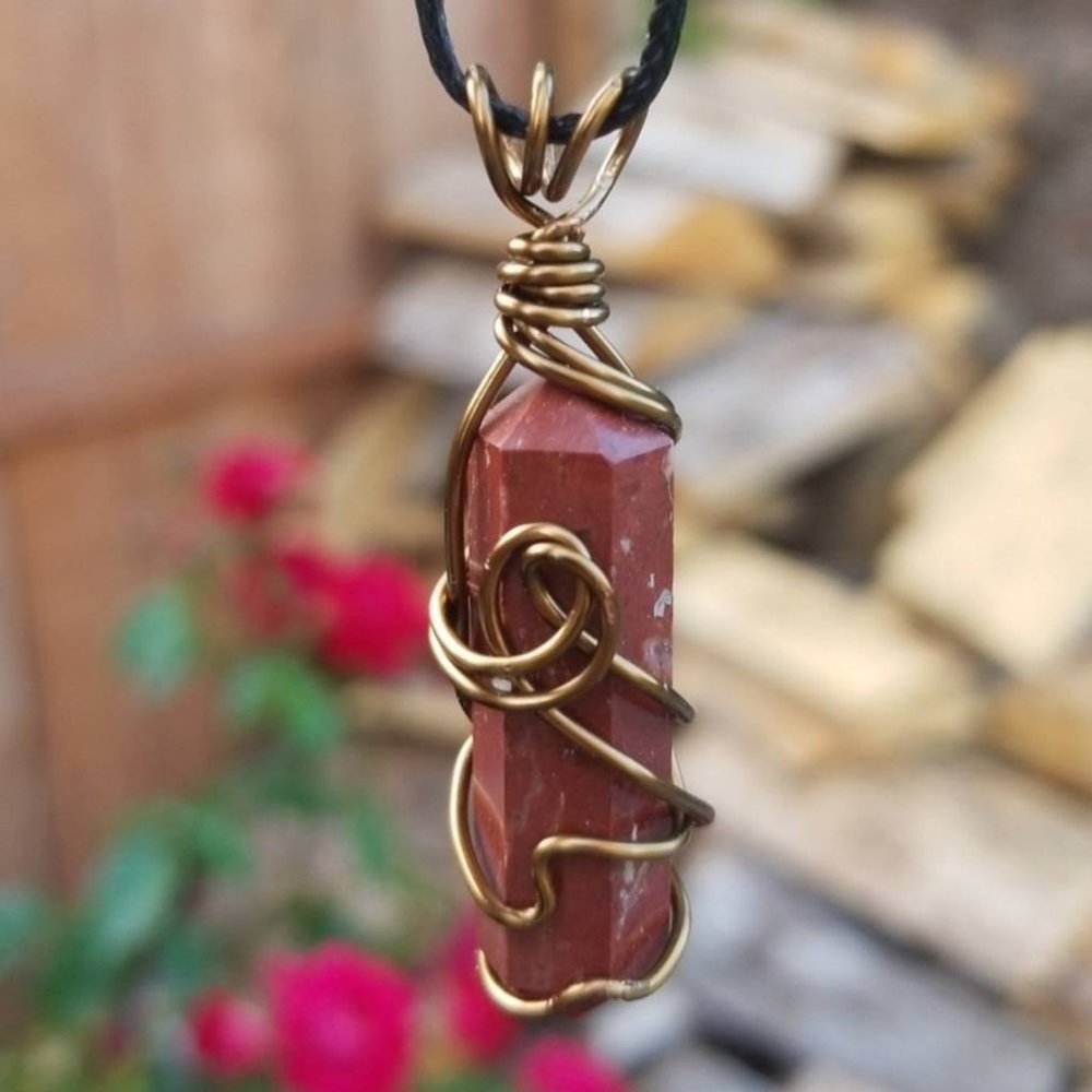 SOLD!!! Red Jasper Vintage Bronze Wrapped Necklace